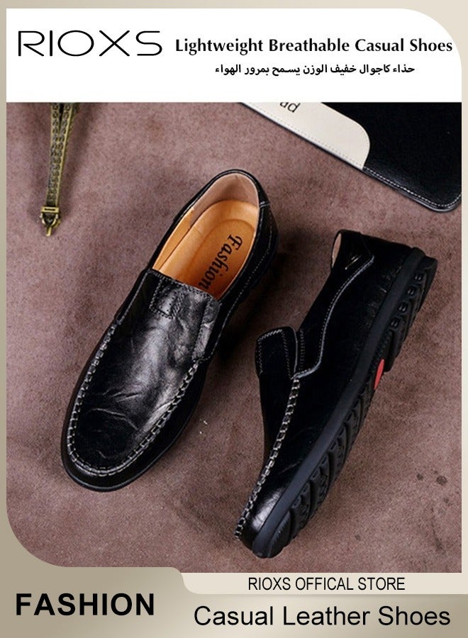 RIOXS Mens Business Formal Shoes, Faux Leather Shoes, Round Toe Fashion Oxford Flat Shoes, Slip-on Loafers Shoes For Work And Daily Wear, Casual Penny Loafers For Men, Comfy Lightweight Driving Flats, Black Leather Shoes For Business, Gift For Daddy Grandfather Boyfriend Husband - Image 3